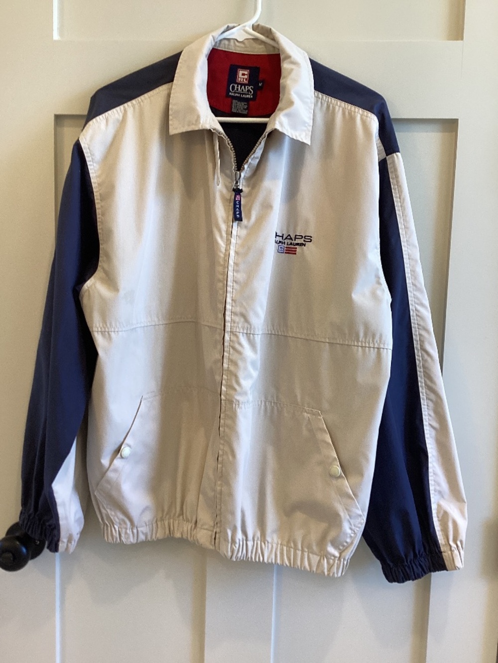 Chaps Ralph Lauren Harrington navy cream jacket M sporty preppy dadcore 90s